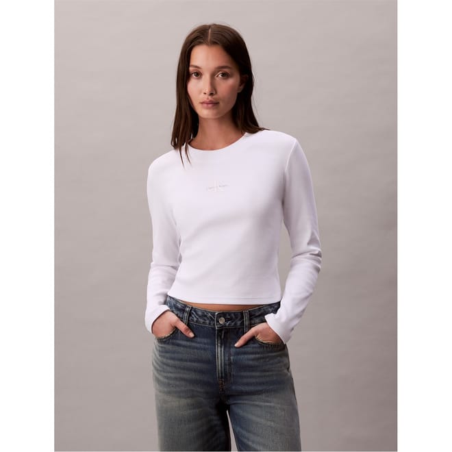 Baby Cropped Slim Fit Long Sleeve Crew Neck T-Shirt