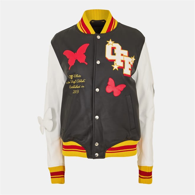 Varsity Snap Button Leather Jacket with Lettering
