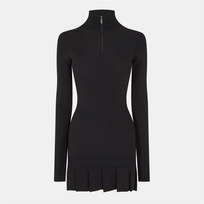 Pleated High Neck Mini Bodycon Dress
