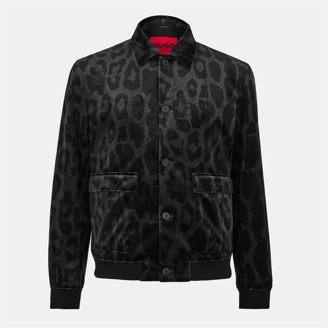 Animal Patterned Ribbed Cuff Overshirt with Flap Pocket