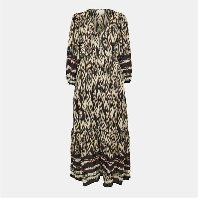 V-Neck Three Quarter Sleeve Midi Dress