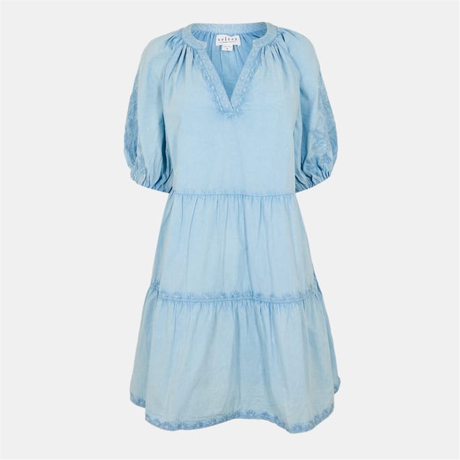 V-Neck Three Quarter Sleeve Mini Dress