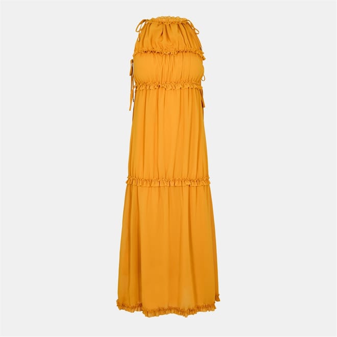 Ruffle Halter Neck Maxi Tiered Dress