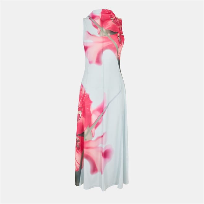Mesh Cowl Neck Midi Dress