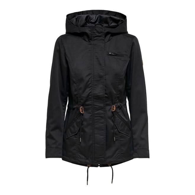 Solid Patterned Hooded Drawstring Parka Jacket