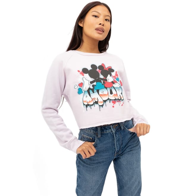 Mickey Mouse Graphic Cropped Raglan Sleeve Sweater