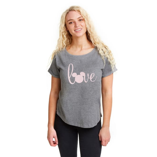 Mickey Mouse Heart Graphic Rolled Cuff T-Shirt