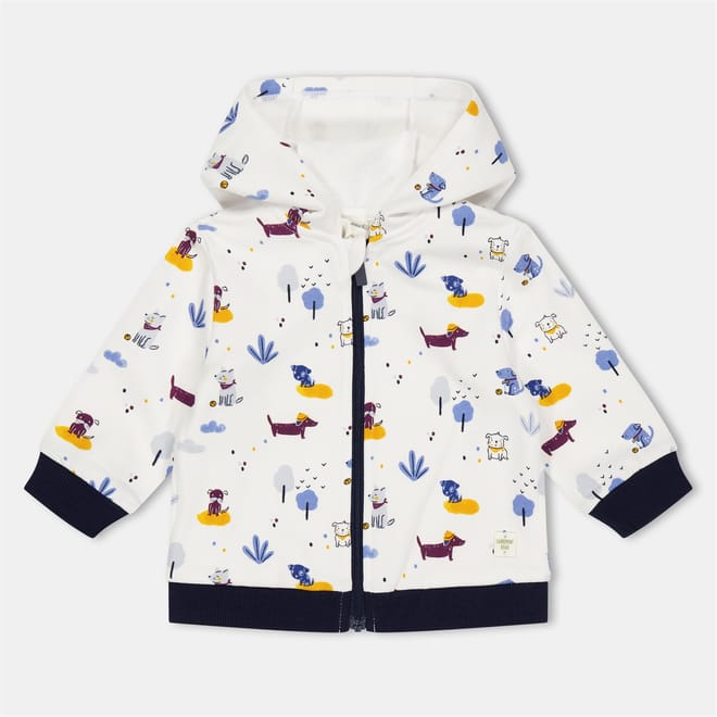 Hooded Neck Dog Graphic Ribbed Cuff Jacket