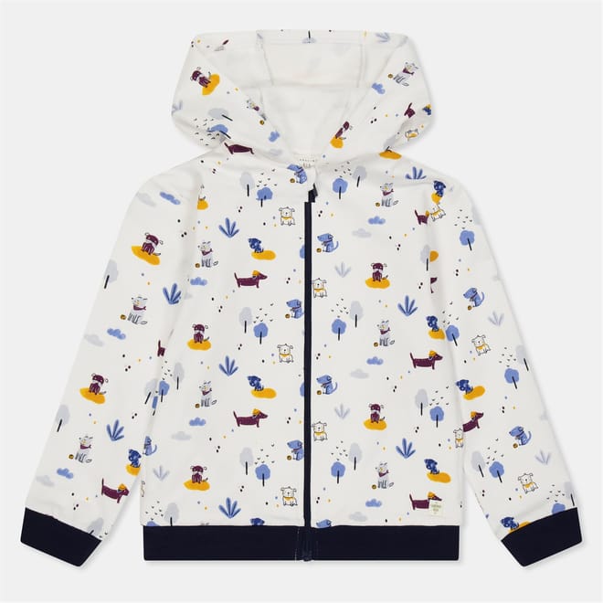 Hooded Neck Dog Graphic Ribbed Cuff Sweat Jacket