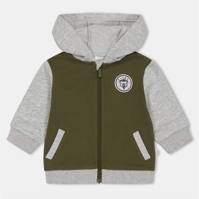 Hooded Neck Embroidered Ribbed Cuff Color Block Sweat Jacket