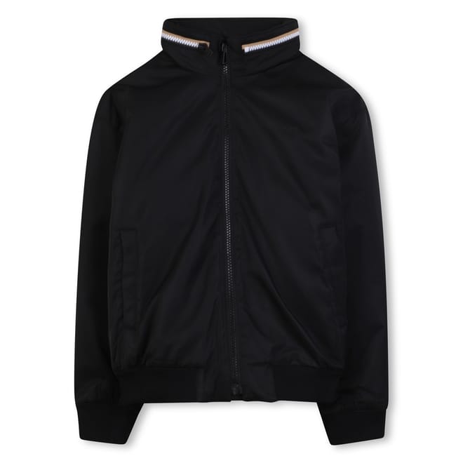 Solid Patterned Ribbed Cuff Bomber Jacket
