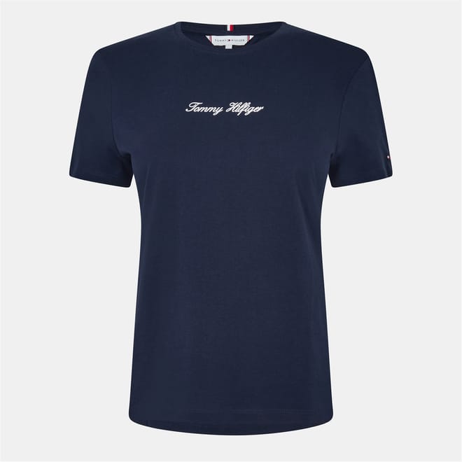 Script Embroidered Regular Fit Crew Neck T-Shirt