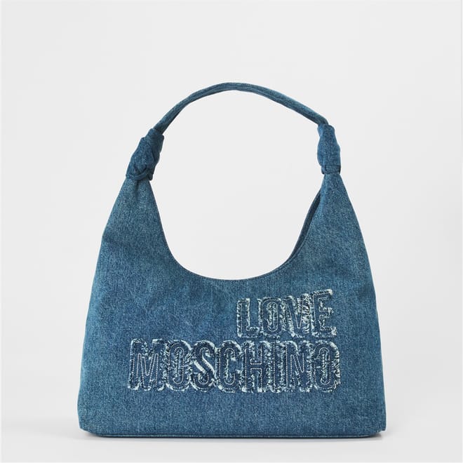 Embroidered Lettering Denim Hobo Bag