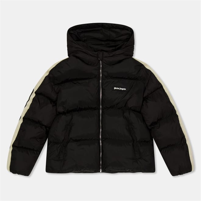 Solid Patterned Hooded Ribbed Cuff Puffer Jacket