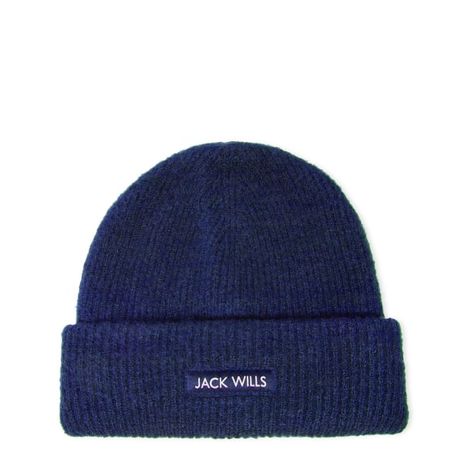 Rib Knitted Logo Turn Up Brim Beanie