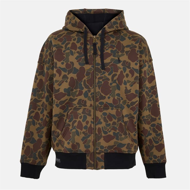 Camo Patterned Hooded Ribbed Cuff Sweat Jacket