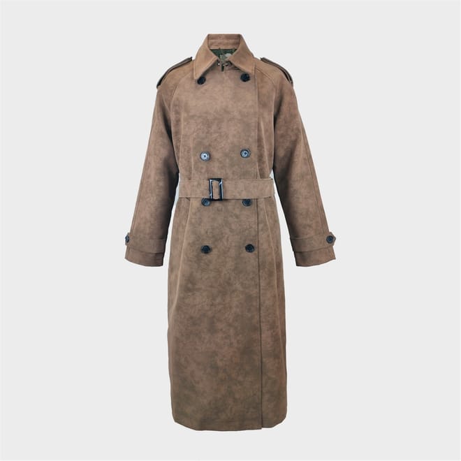 Solid Patterned Suede Trench Coat