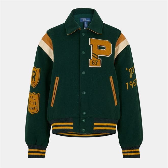 Polo Lettered Branding Snap Button Ribbed Cuff Bomber Jacket