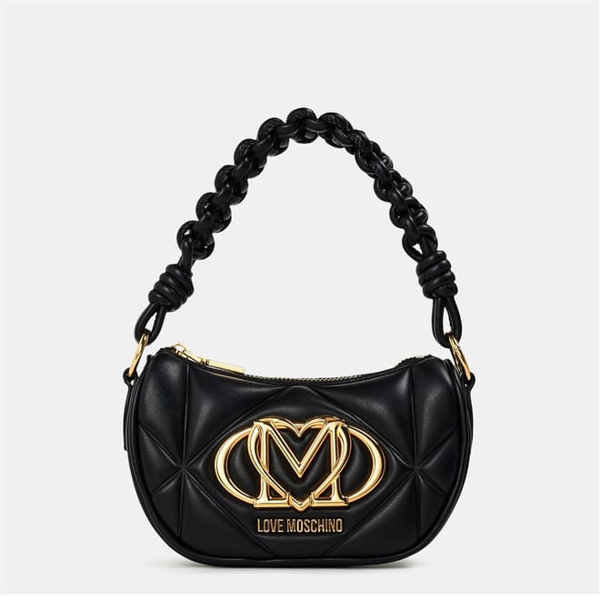 Crescent Shape Baguette Bag with Gold Hardware