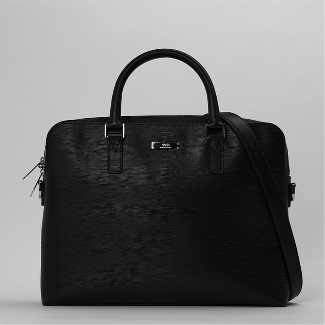 Gallerya Textured Briefcase with Silver Tone Hardware