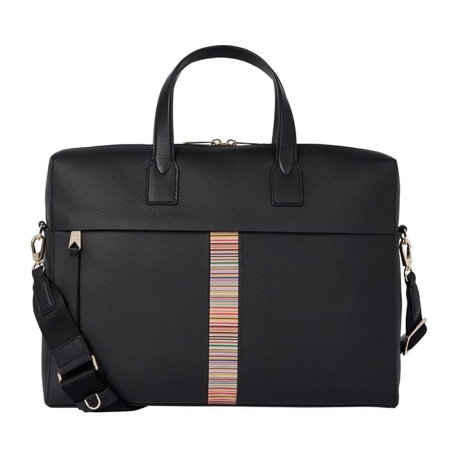 Striped Patterned Rectangle Briefcase with Gold Tone Hardware