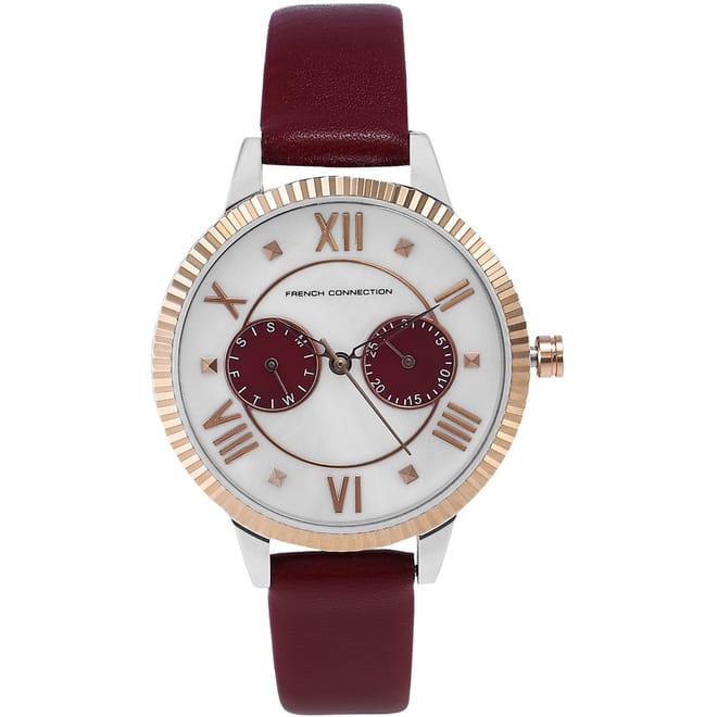 Womens Connection White Mop Dial With Maroon Eyes Luxury Watch For