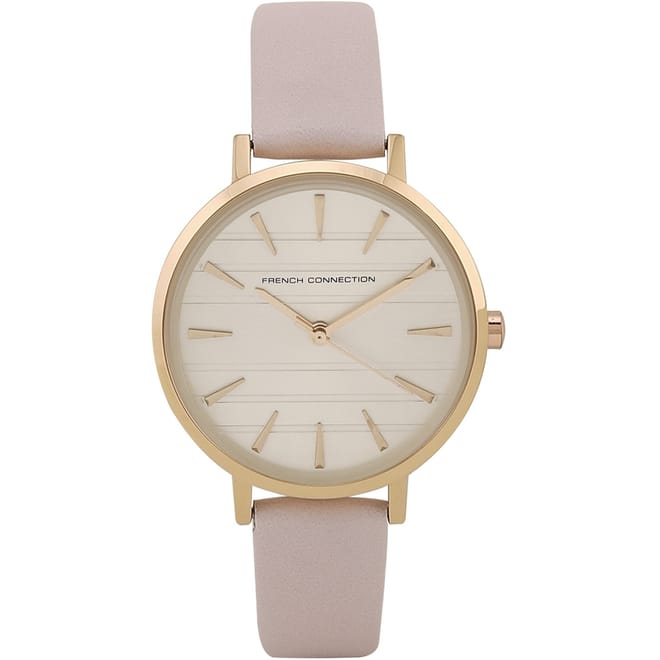 Womens Connection Sage Silver Round Analog Watch With Light Pink Leather For
