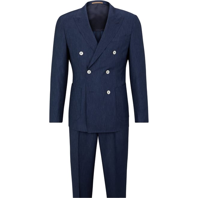Heston Solid Patterned Lapel Collared Full Suit
