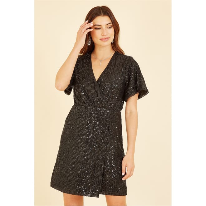 Sequin Kimono Sleeve Wrap Dress