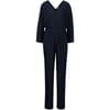 V-Neck Long Sleeve Vertical Stripe Blouson Jumpsuit