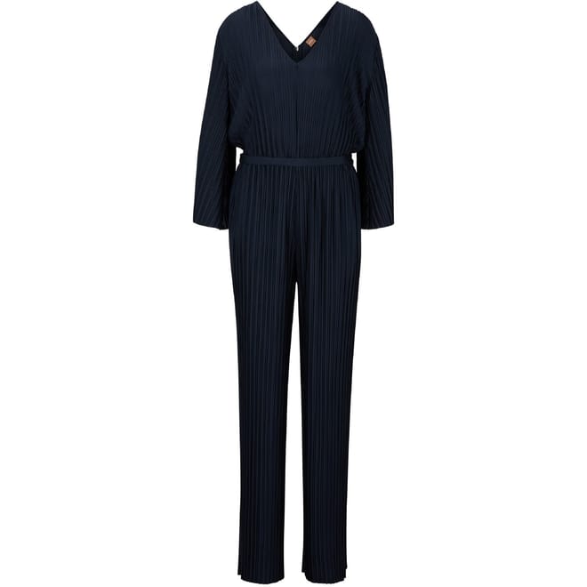 V-Neck Long Sleeve Vertical Stripe Blouson Jumpsuit