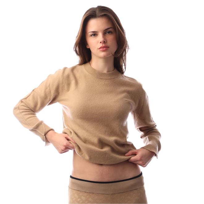 Crew Neck Ribbed Collar Long Sleeve Sweater