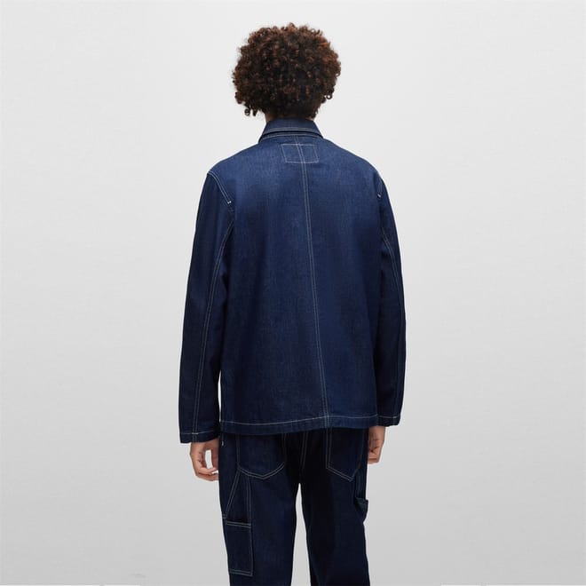 Solid Patterned Denim Jacket with Shirt Collar