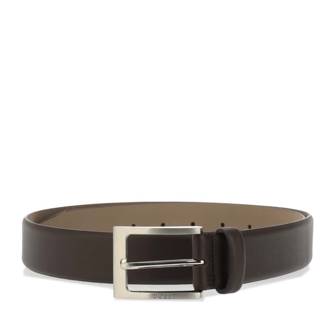 Leather Pin Buckle Belt with Metal Logo
