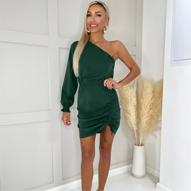 One Sleeve Ruched Side Mini Dress