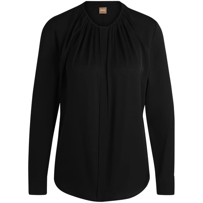 Jewel Neck Long Sleeve Cuff Blouse