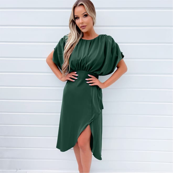 Batwing Gathered Top Midi Dress