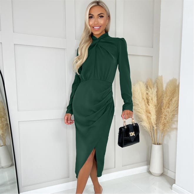 Knot Neck Wrap Midi Dress