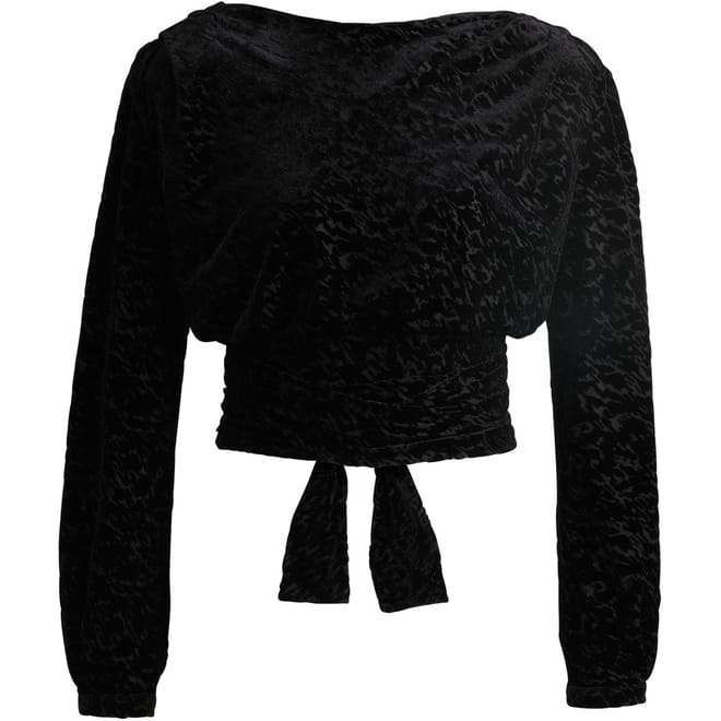 Boat Neck Long Sleeve Wrap Blouse