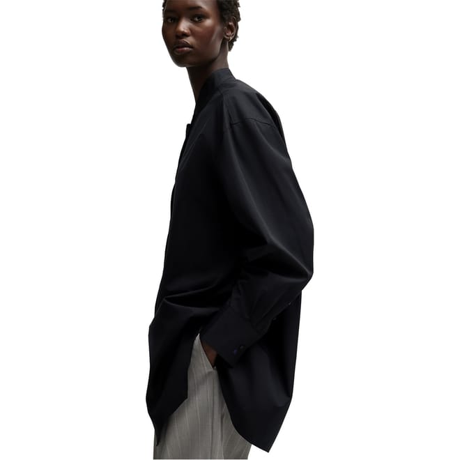 Oversize Fit Band Collar Long Sleeve Shirt