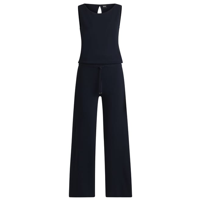 Jewel Neck Solid Patterned Sleeveless Jumpsuit