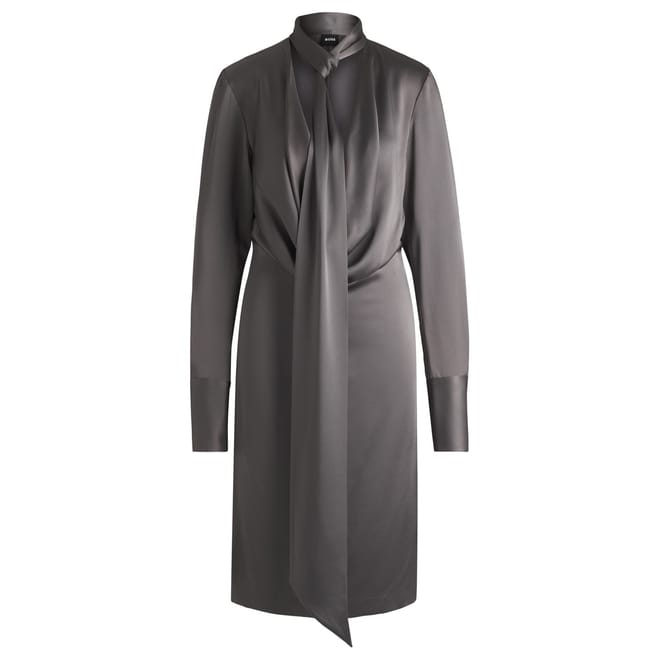 Bascarva Tie Neck Long Sleeve Knee Length Dress