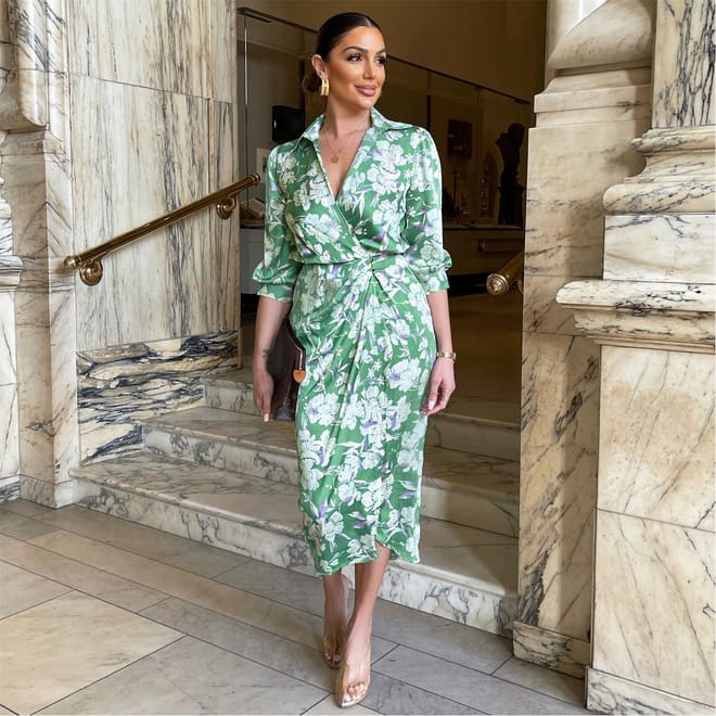 Floral Wrap Shirt Midi Dress