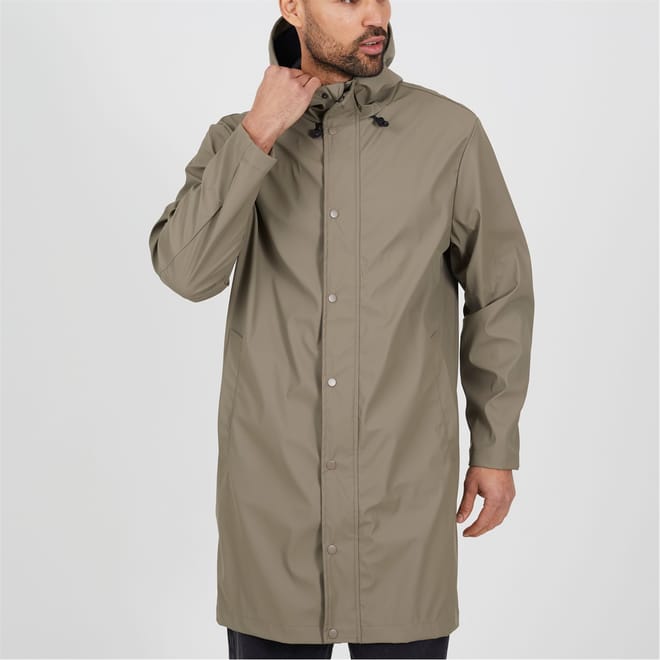 Mens Taupe Rubberised Hooded Parka