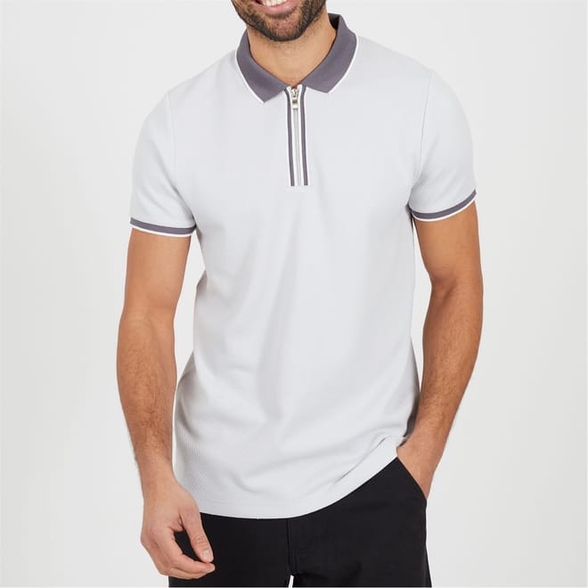 Mens Short Sleeve Polo With Contrast Zip Collar
