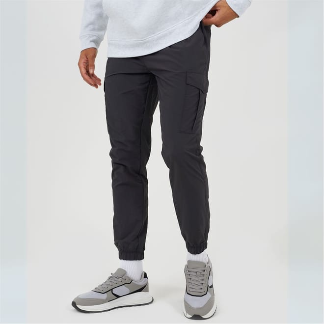 Mnes Grey Taslan Cargo Trousers With Elasticated Cuffs