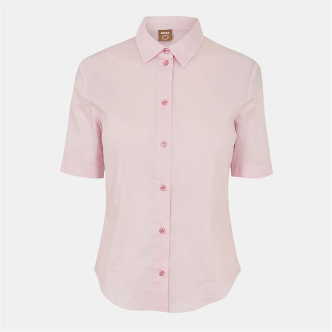 Collared Neck Shirt Collar Short Sleeve Blouse