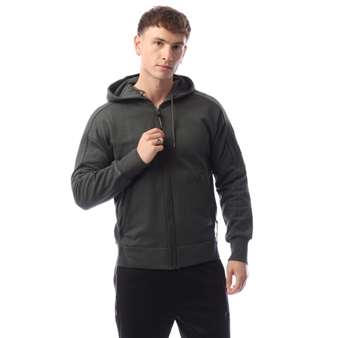 Diagonal Raised Fleece Lens Full-Zip Hoodie