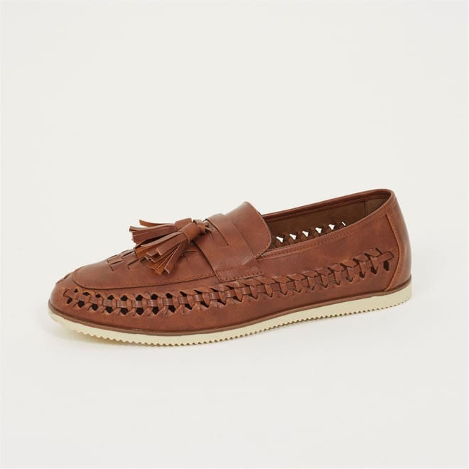Mens Faux Leather Woven Loafer