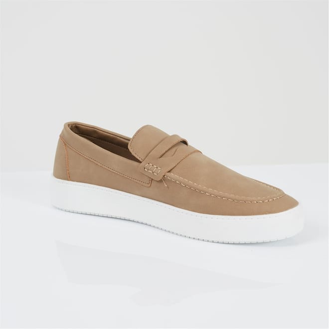 Mens Faux Suede Loafer In Taupe